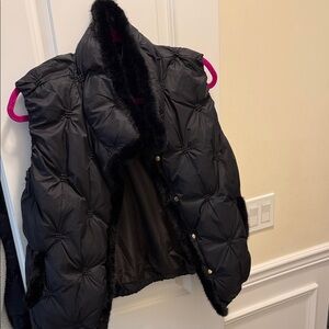 Chicos Black Puffer Vest with Faux Fur Trim